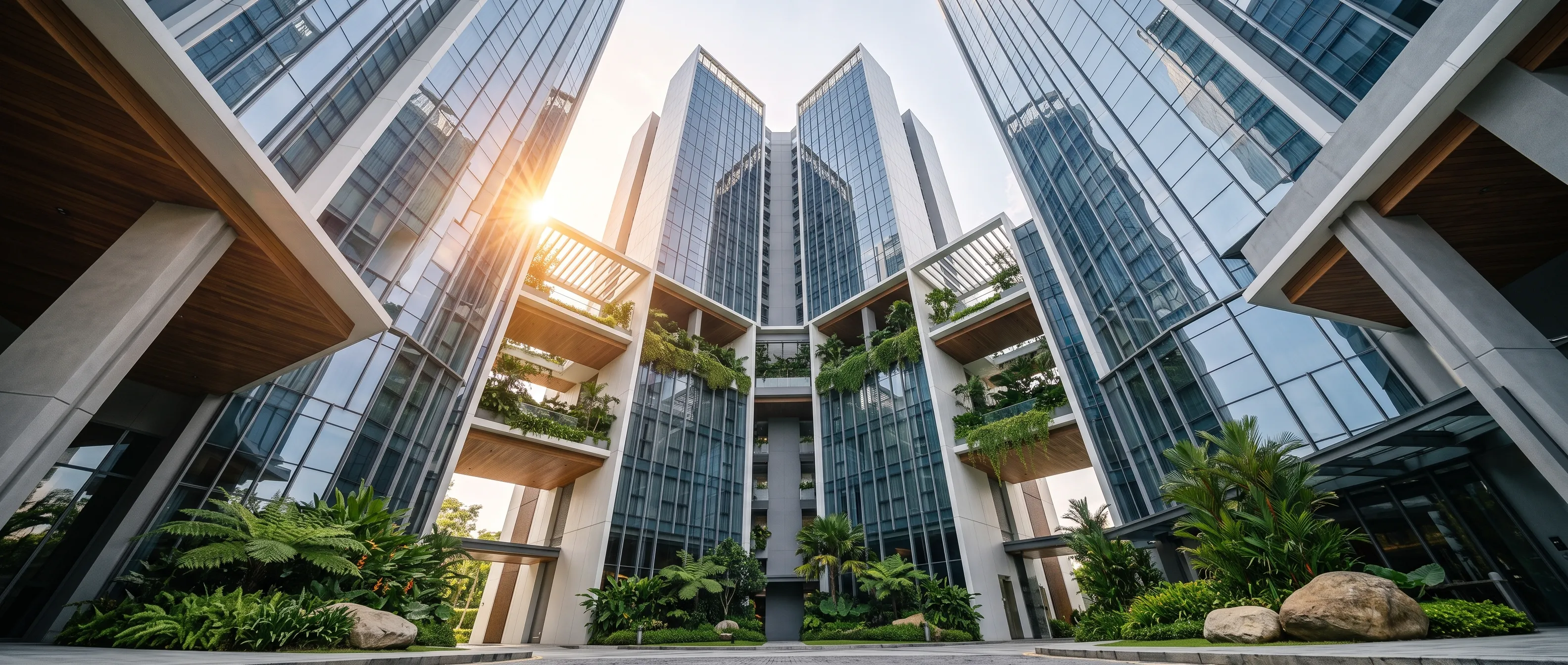 Singapore high rise architecture from below